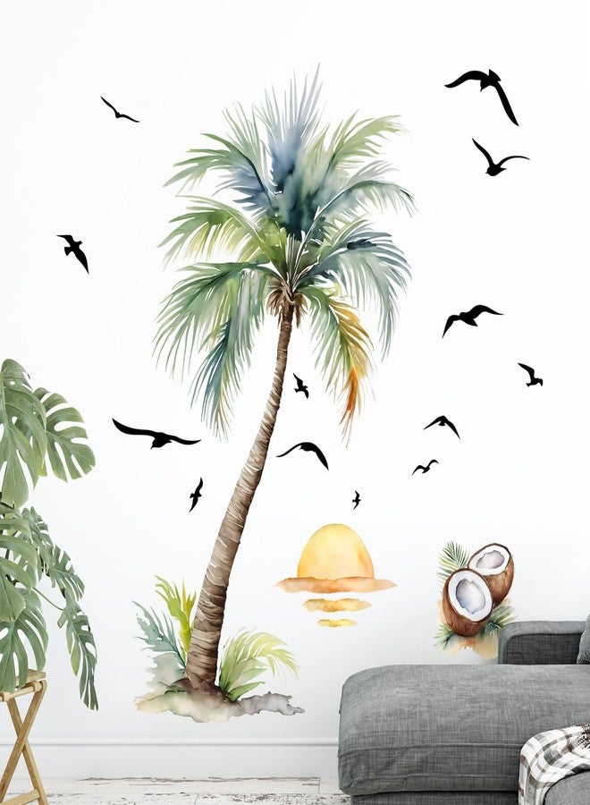 Supzone Palm Tree Wall Decals Tropical Spring Summer Plant Sunset Boho Beach Wall Stickers Peel and Stick Wall Art Decor for Baby Nursery Classroom Living Room Bedroom Office Gifts for Mom - Image 3