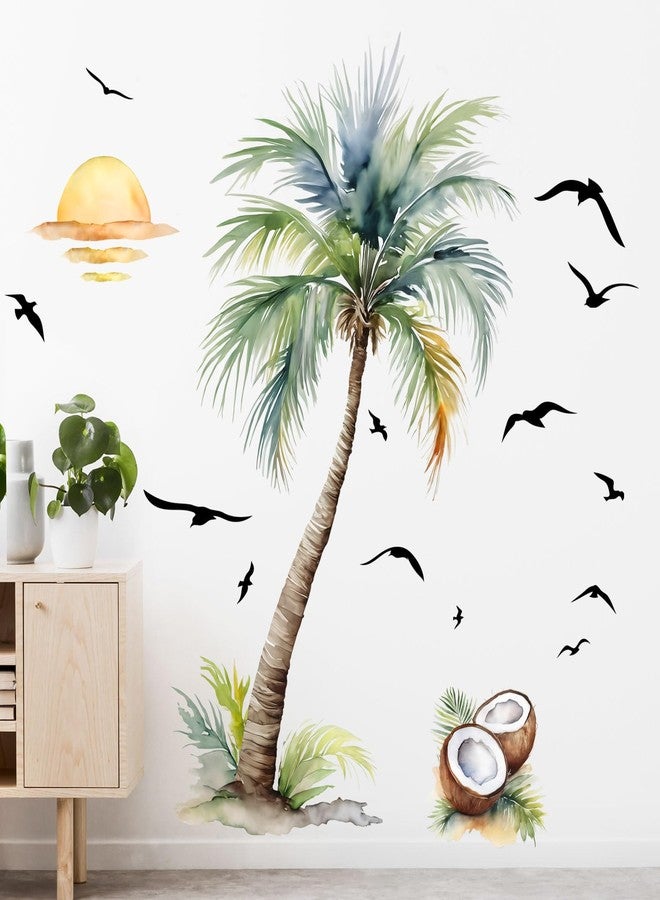 Supzone Palm Tree Wall Decals Tropical Spring Summer Plant Sunset Boho Beach Wall Stickers Peel and Stick Wall Art Decor for Baby Nursery Classroom Living Room Bedroom Office Gifts for Mom - Image 1