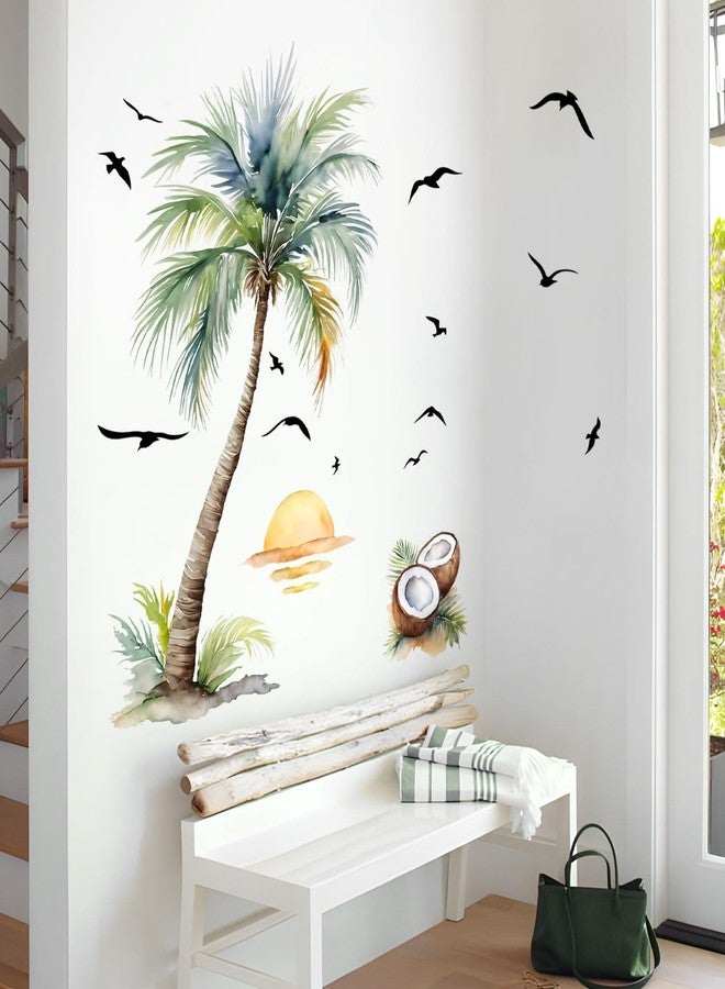 Supzone Palm Tree Wall Decals Tropical Spring Summer Plant Sunset Boho Beach Wall Stickers Peel and Stick Wall Art Decor for Baby Nursery Classroom Living Room Bedroom Office Gifts for Mom - Image 5