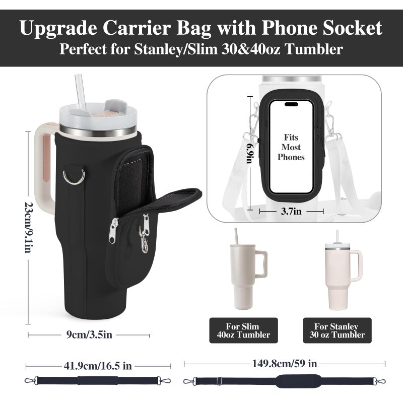 linmaya Water Bottle Carrier Bag for Stanley Cup 40/30oz with Phone Holder Pockets,Neoprene Water Bottle Cross-body Bag with Adjustable Shoulder & Hand Strap Stanley Cup Accessories - Image 4