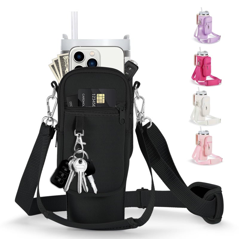 linmaya Water Bottle Carrier Bag for Stanley Cup 40/30oz with Phone Holder Pockets,Neoprene Water Bottle Cross-body Bag with Adjustable Shoulder & Hand Strap Stanley Cup Accessories - Image 1