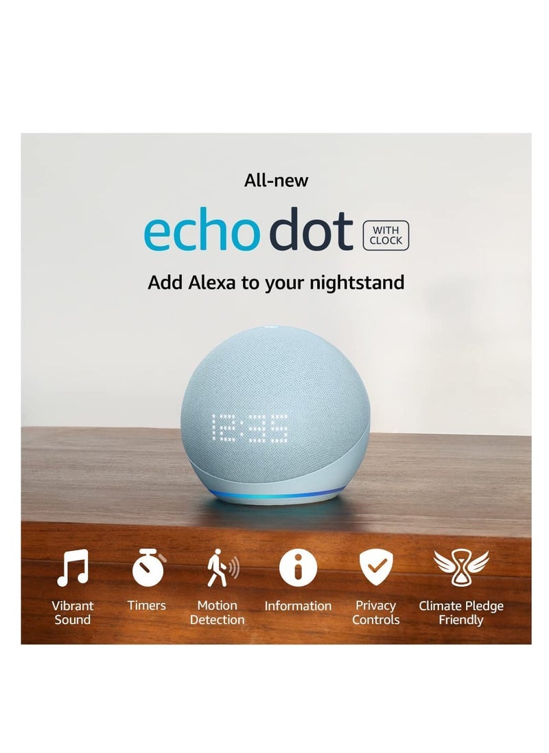 ECHO - Echo Dot (5th generation) smart speaker with clock and Alexa | | Use your voice to control smart home devices, play music or the Quran, and more (speaks Arabic, English, more.) | Cloud Blue - Image 1