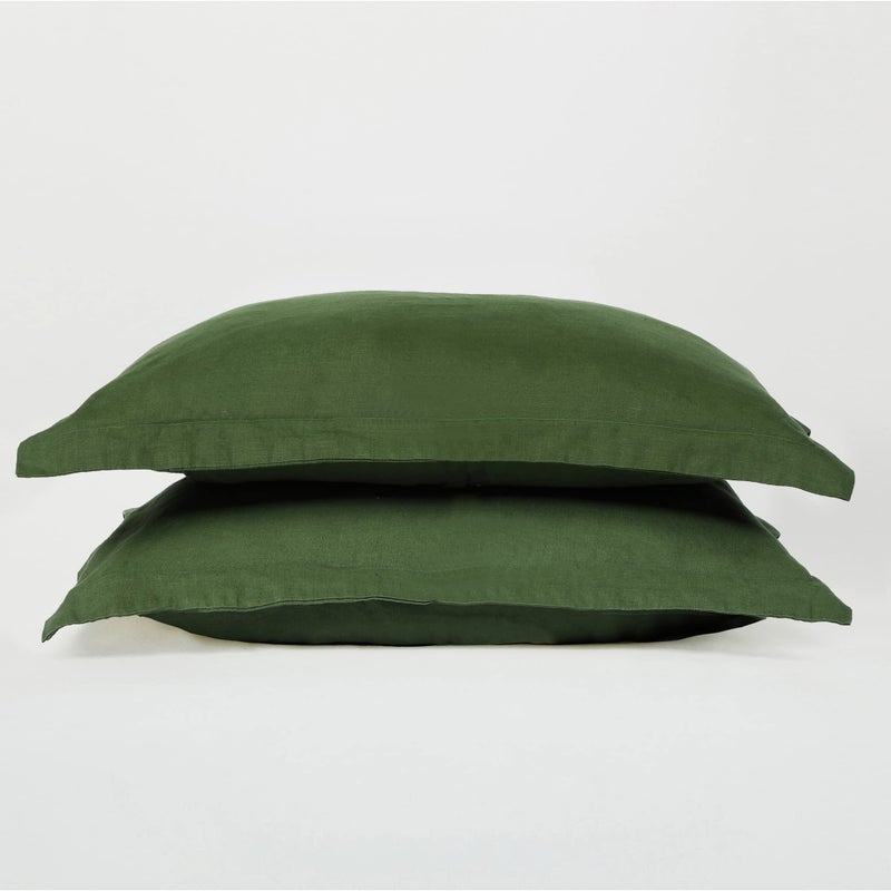 Sijo SIJO Premium Stone Washed 100% French Linen Shams  2-Pack  Small Batch Sourced from Normandy  Breathable and Durable (Forest  King Shams)  - Image 2