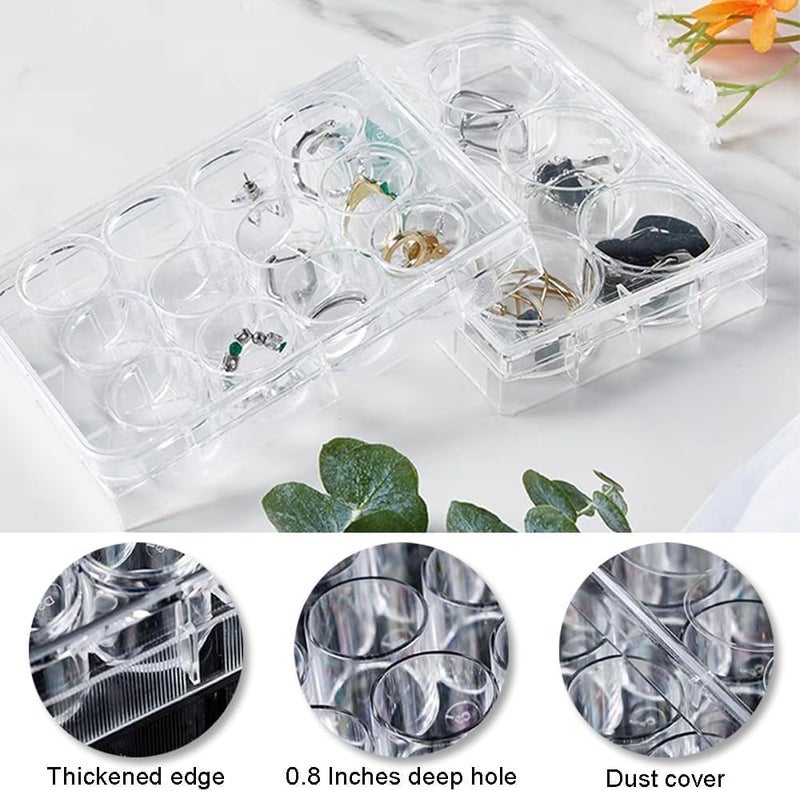 SYOSI Plastic Jewelry Box Organizer, Clear Storage Boxes with 6 and 12 Grids for Earrings, Rings, Bracelets, Necklaces, DIY Crafts, Beads & Small Parts, 2 Pack - Image 2
