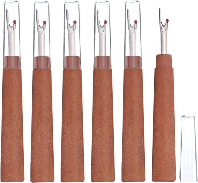 SEAM RIPPER 6PCS WOODEN STYLE PLASTIC THREAD CUTTER STITCH REMOVER LARGE THREAD REMOVER STITCH ERASER TAG RIPPER FOR CLOTHES CRAFTING EMBROIDERY
