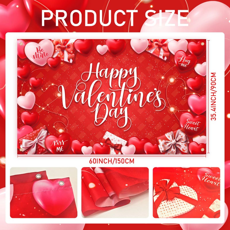OTTPOOM Valentines Day Decorations Backdrop Banner Large Size Red and Pink Heart Valentine's Day Background Banner Indoor Outdoor Holiday Wedding Background Home Wall Garage Door Party Supplies - Image 2