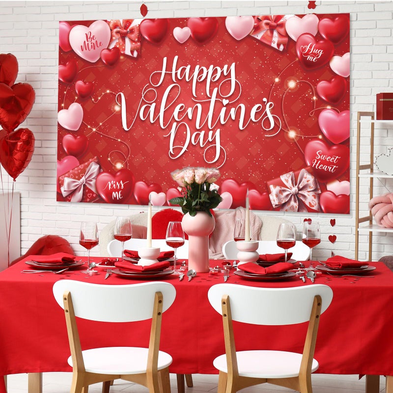 OTTPOOM Valentines Day Decorations Backdrop Banner Large Size Red and Pink Heart Valentine's Day Background Banner Indoor Outdoor Holiday Wedding Background Home Wall Garage Door Party Supplies - Image 5
