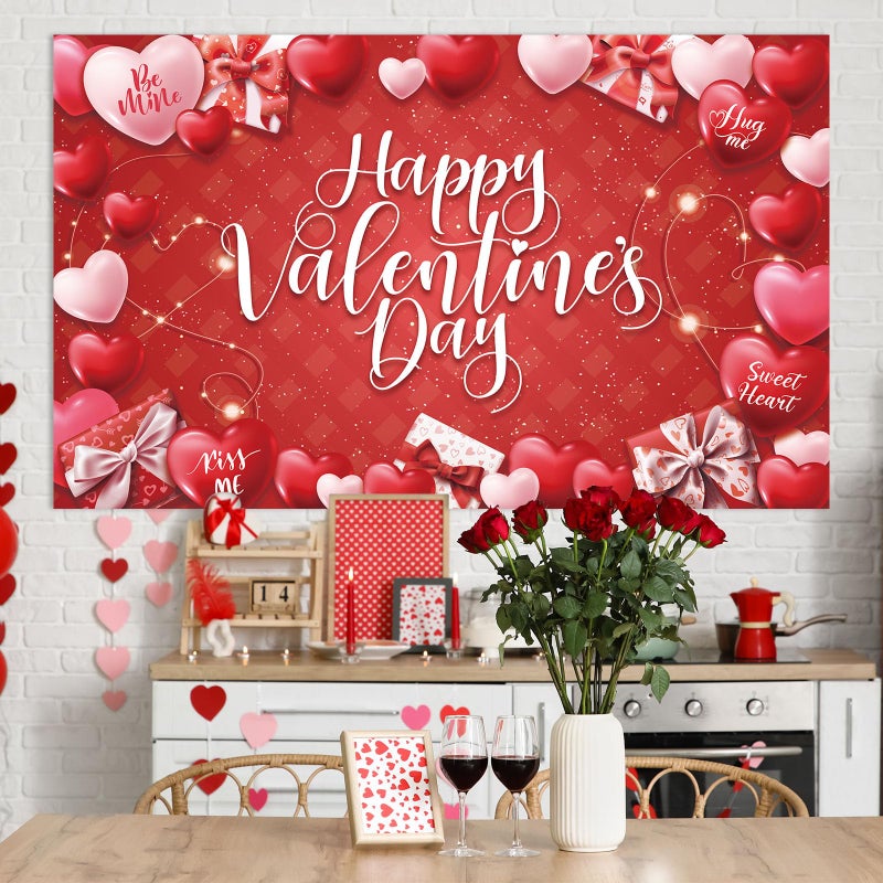 OTTPOOM Valentines Day Decorations Backdrop Banner Large Size Red and Pink Heart Valentine's Day Background Banner Indoor Outdoor Holiday Wedding Background Home Wall Garage Door Party Supplies - Image 3