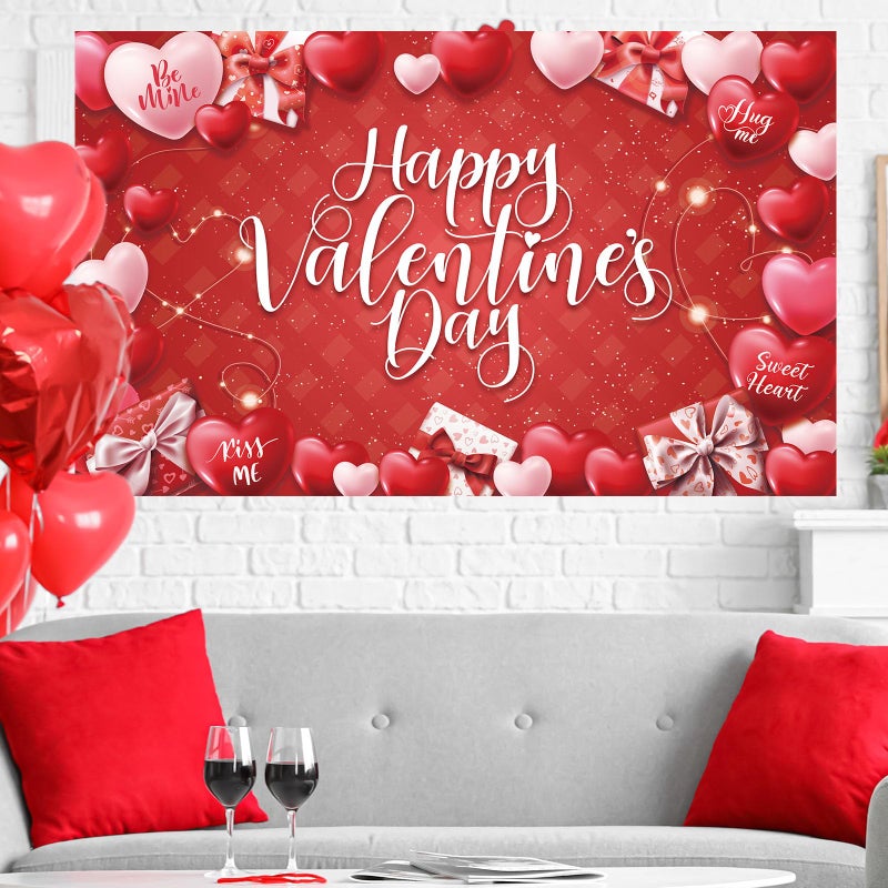 OTTPOOM Valentines Day Decorations Backdrop Banner Large Size Red and Pink Heart Valentine's Day Background Banner Indoor Outdoor Holiday Wedding Background Home Wall Garage Door Party Supplies - Image 4