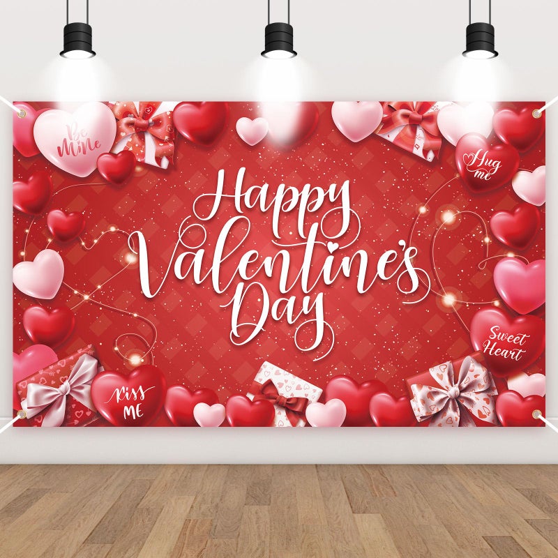OTTPOOM Valentines Day Decorations Backdrop Banner Large Size Red and Pink Heart Valentine's Day Background Banner Indoor Outdoor Holiday Wedding Background Home Wall Garage Door Party Supplies - Image 1