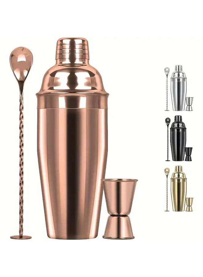 Large 24 Oz Stainless Steel Professional Bartender Kit Rose Golden 3 Pk Heavy Duty 18 8 Martini Shaker Set With Built In Strainer Measuring Jigger And Mixing Spoon For Home Bars Cocktail Making - Image 1