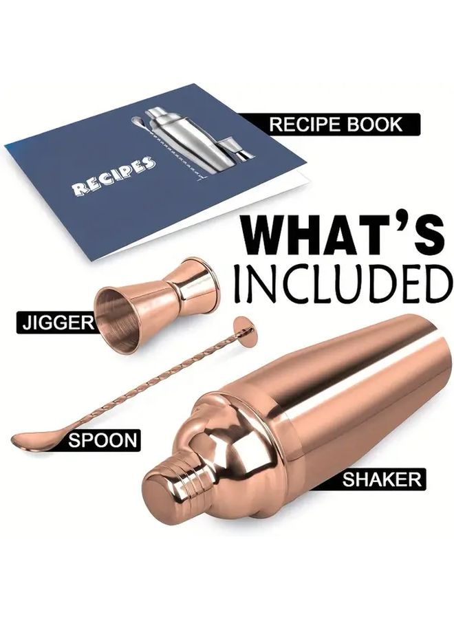Large 24 Oz Stainless Steel Professional Bartender Kit Rose Golden 3 Pk Heavy Duty 18 8 Martini Shaker Set With Built In Strainer Measuring Jigger And Mixing Spoon For Home Bars Cocktail Making - Image 3