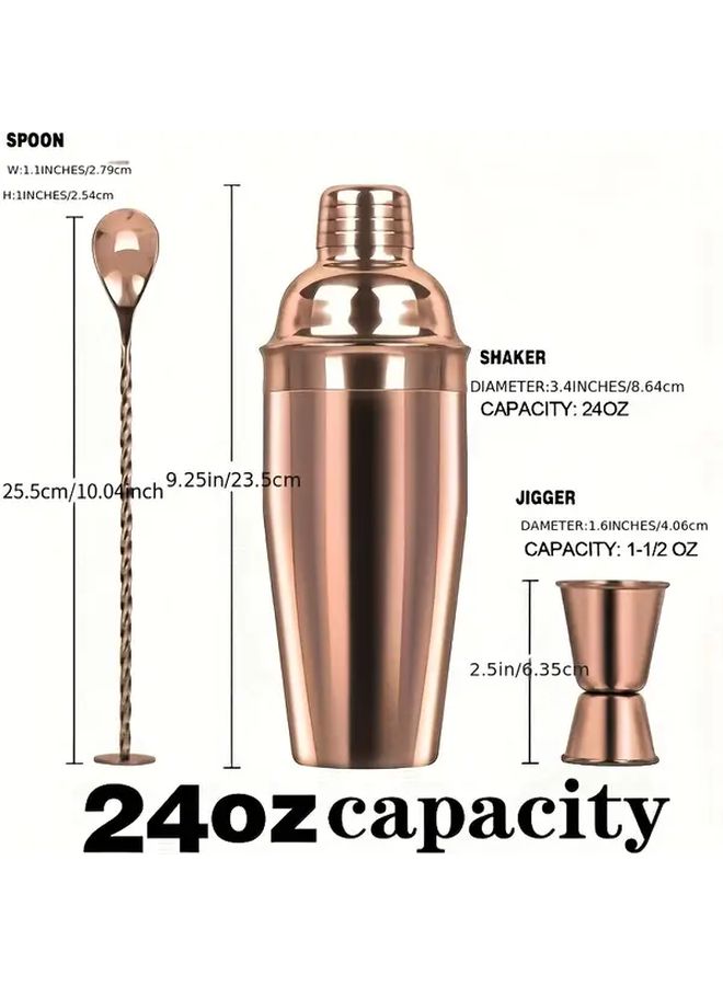Large 24 Oz Stainless Steel Professional Bartender Kit Rose Golden 3 Pk Heavy Duty 18 8 Martini Shaker Set With Built In Strainer Measuring Jigger And Mixing Spoon For Home Bars Cocktail Making - Image 2
