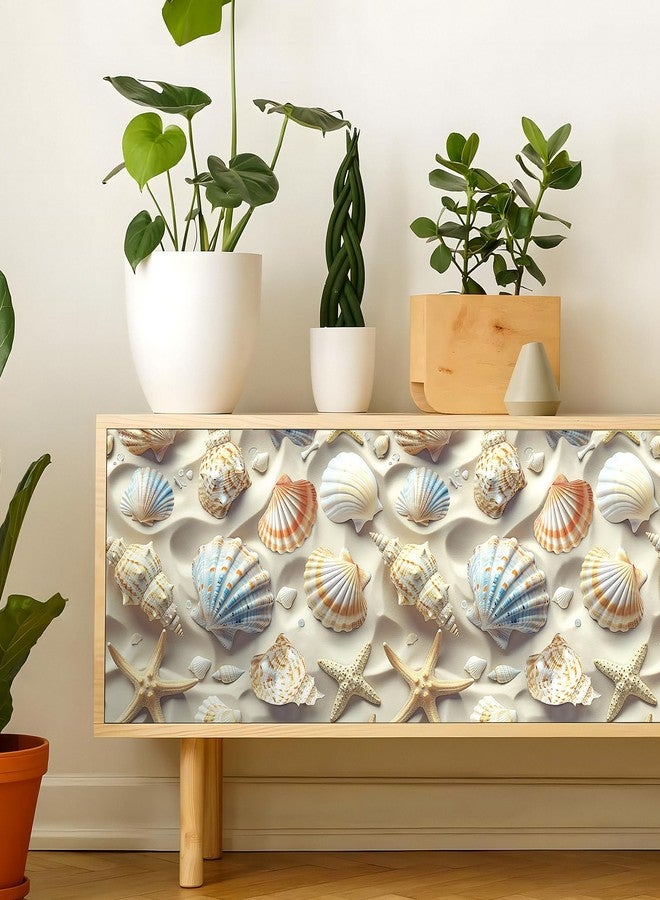 ReWallpaper ورق حائط ReWallpaper الساحلي القابل للإزالة واللصق ثلاثي الأبعاد بنقشة نجم البحر الصدفي الرملي لغرفة النوم، مقاس 17.5 بوصة × 23 قدمًا، ورق حائط ذاتي اللصق بنقشة المحيط البحري، مناسب للخزائن والجدران المميزة - Image 3
