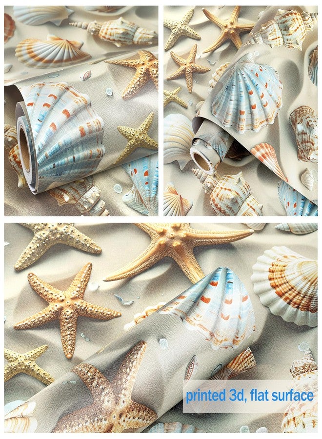 ReWallpaper ورق حائط ReWallpaper الساحلي القابل للإزالة واللصق ثلاثي الأبعاد بنقشة نجم البحر الصدفي الرملي لغرفة النوم، مقاس 17.5 بوصة × 23 قدمًا، ورق حائط ذاتي اللصق بنقشة المحيط البحري، مناسب للخزائن والجدران المميزة - Image 4