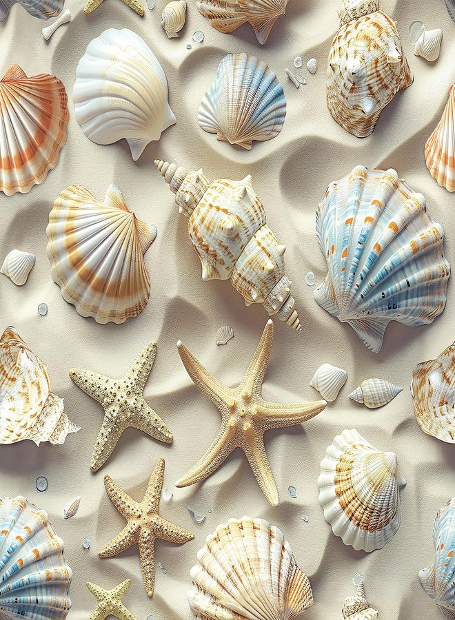 ReWallpaper ورق حائط ReWallpaper الساحلي القابل للإزالة واللصق ثلاثي الأبعاد بنقشة نجم البحر الصدفي الرملي لغرفة النوم، مقاس 17.5 بوصة × 23 قدمًا، ورق حائط ذاتي اللصق بنقشة المحيط البحري، مناسب للخزائن والجدران المميزة - Image 1