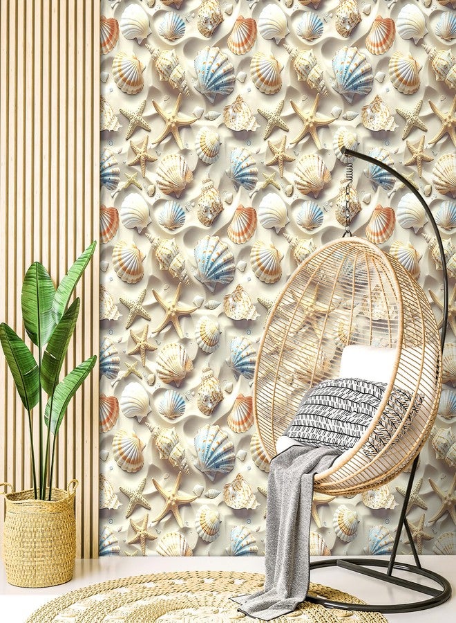 ReWallpaper ورق حائط ReWallpaper الساحلي القابل للإزالة واللصق ثلاثي الأبعاد بنقشة نجم البحر الصدفي الرملي لغرفة النوم، مقاس 17.5 بوصة × 23 قدمًا، ورق حائط ذاتي اللصق بنقشة المحيط البحري، مناسب للخزائن والجدران المميزة - Image 5