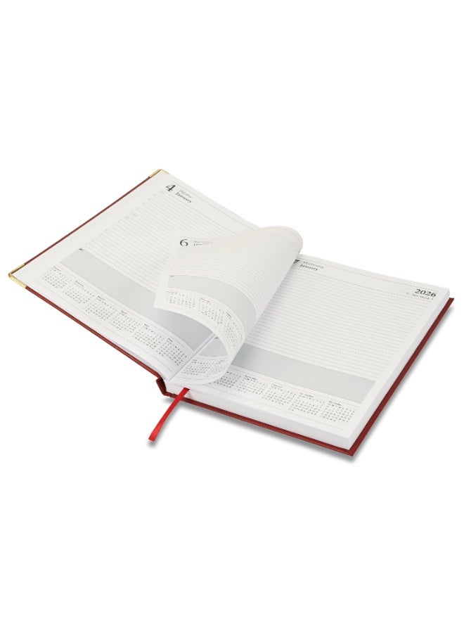 FIS 2026 Diary, A4 Size Diary(210x297mm), Hard Cover Vinyl Materials, 1 Side Padded Cover, Golden Corners, English, 60gsm White Paper, Maroon Color-FSDI42E26MR - Image 5
