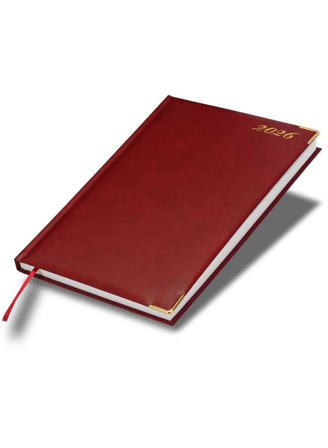 FIS 2026 Diary, A4 Size Diary(210x297mm), Hard Cover Vinyl Materials, 1 Side Padded Cover, Golden Corners, English, 60gsm White Paper, Maroon Color-FSDI42E26MR - Image 1