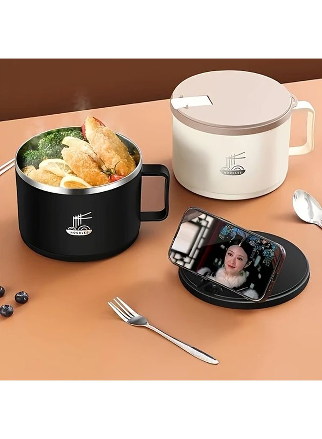 Black 50oz Stainless Steel Noodle Bowl With Lid Portable Soup Container for Back To School - Image 2