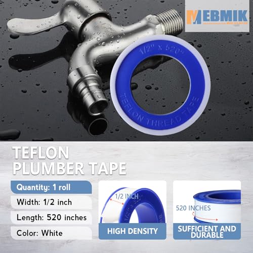 MEBMIK Teflon Tape,PTFE Plumbers Tape,for Sealing,Plumbing,Sealant,Thread Seal for Shower Head,Water Pipe,Prevent Leakage,(1 Roll,1/2 Inch X 520 Inches). - Image 2