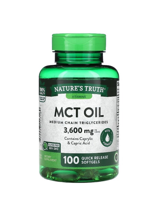 natures truth Nature's Truth, Vitamins, MCT Oil, 3,600 mg, 100 Quick Release Softgels (1,200 mg per Softgel)  - Image 1