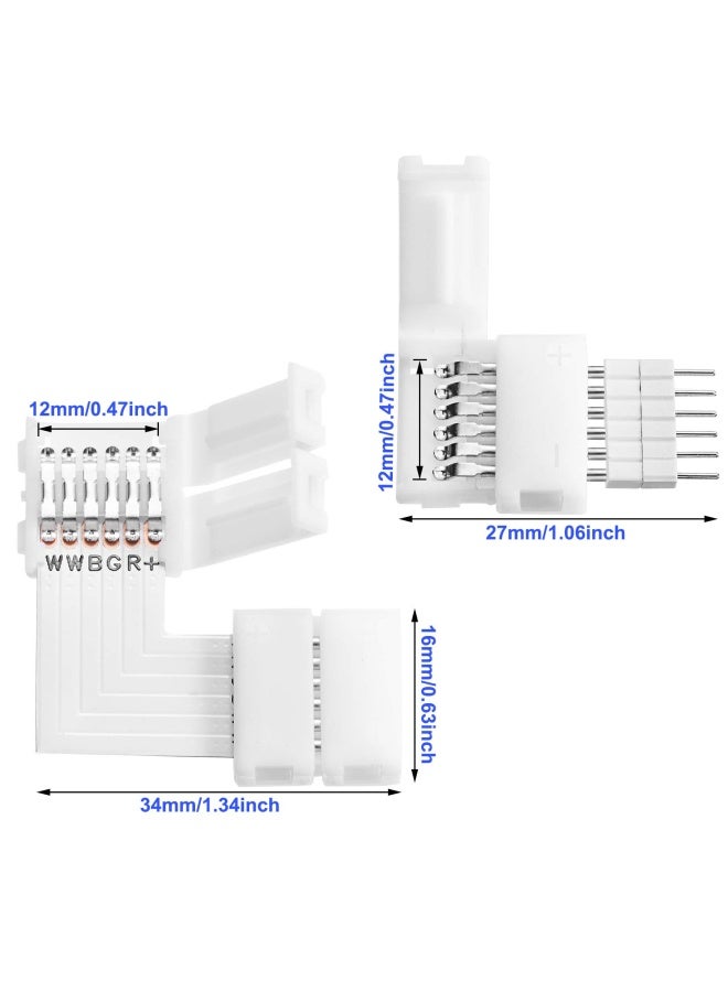 Honoson مجموعة موصلات شريط LED على شكل L مكونة من 12 قطعة 6 دبابيس موصلات شريط LED 12 مم بدون لحام للدبوس 6 شريط LED - Image 2