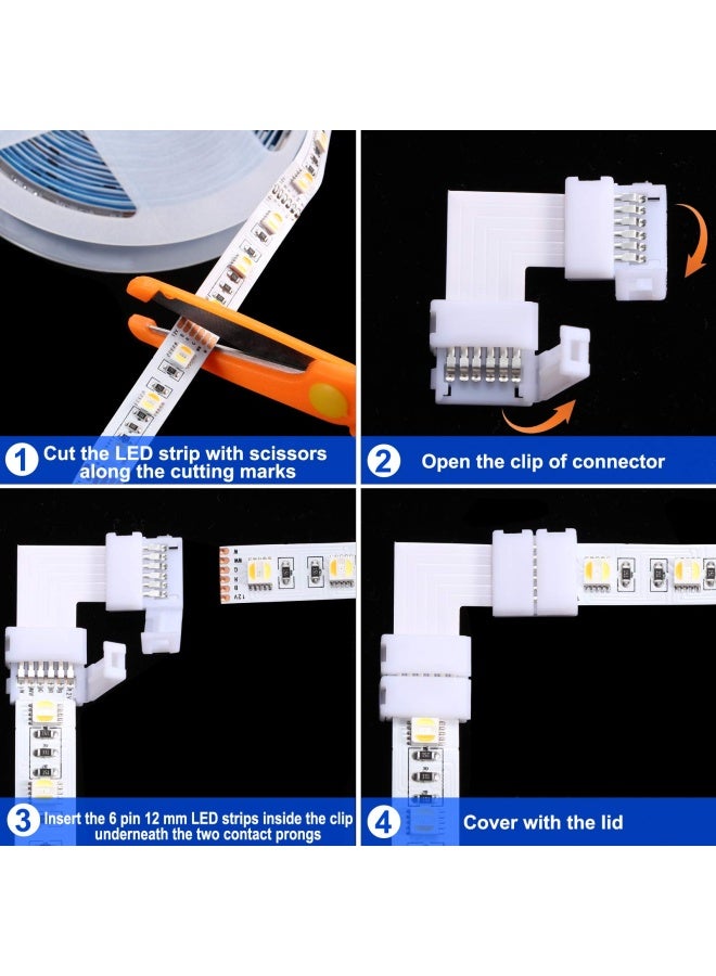 Honoson مجموعة موصلات شريط LED على شكل L مكونة من 12 قطعة 6 دبابيس موصلات شريط LED 12 مم بدون لحام للدبوس 6 شريط LED - Image 3