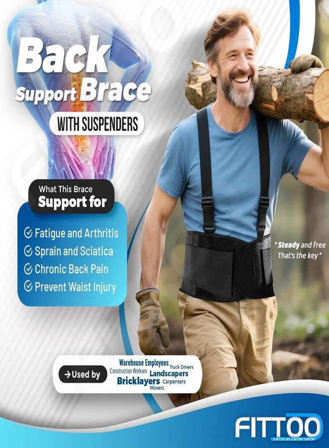 FITTOO Working Lumbar Lower Back Brace Support Belt with Adjustable Straps - Back Pain Relief, Injury Recovery, Heavy Lifting Support, Back Brace with Suspenders - Image 3