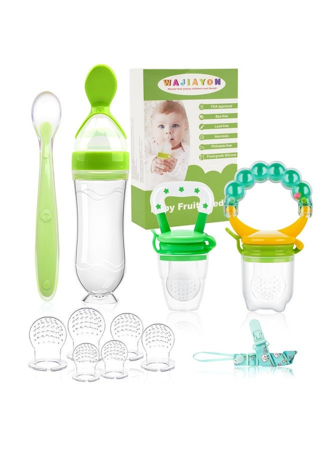 WAJIAYON Baby Fruit Feeder Pacifier - 12 Pack | 2 Infant Food Feeder Pacifier & 1 Babies Food Dispensing Spoon | Fresh Fruit Teethers for Babies | Silicone Feeder Baby,Infant Teething Toys(Green) - Image 1