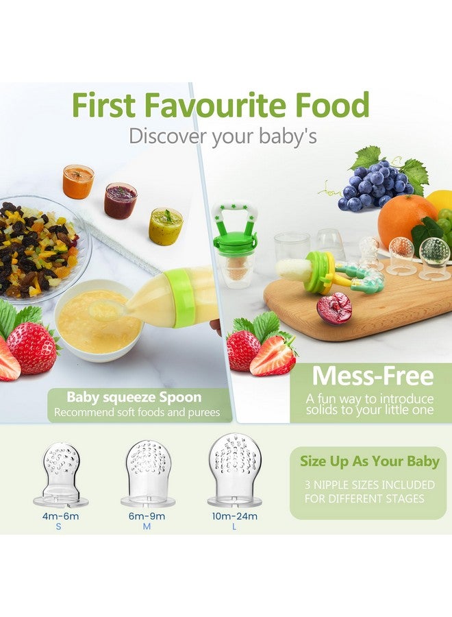 WAJIAYON Baby Fruit Feeder Pacifier - 12 Pack | 2 Infant Food Feeder Pacifier & 1 Babies Food Dispensing Spoon | Fresh Fruit Teethers for Babies | Silicone Feeder Baby,Infant Teething Toys(Green) - Image 2