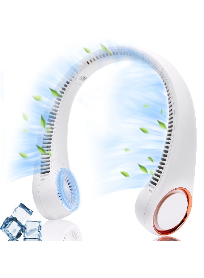 مروحة رقبة محمولة بدون شفرات – مروحة قابلة للارتداء بدون استخدام اليدين ببطارية قابلة للشحن 4000mAh، تبريد 360° بثلاث سرعات و72 منفذ هواء، هادئة للاستخدام في السفر والرياضة والمكتب والأنشطة الخارجية (أبيض) - Image 1