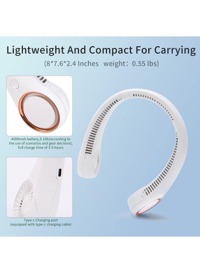مروحة رقبة محمولة بدون شفرات – مروحة قابلة للارتداء بدون استخدام اليدين ببطارية قابلة للشحن 4000mAh، تبريد 360° بثلاث سرعات و72 منفذ هواء، هادئة للاستخدام في السفر والرياضة والمكتب والأنشطة الخارجية (أبيض) - Image 4