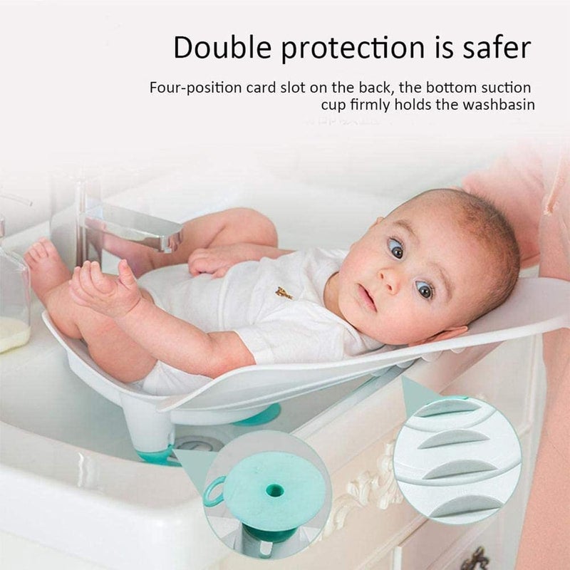MUMMAMIA Clean Rinse Baby Bather, Infant Buttock Washing bathrack; Lying Bather for Boy Girl, Multifunction Quick Dry Bath Support for Use on Counter Sink 0-12 Months (Blue) - Image 3