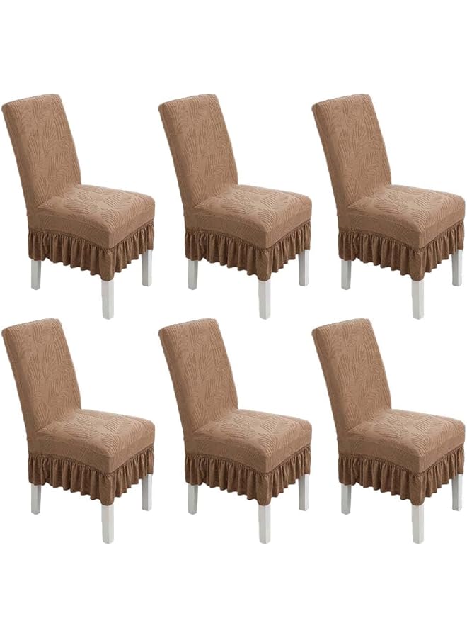 The Bros Dining Chair Covers Set of 6 Waterproof Stretchable Protector Seat Slipcovers Soft Jacquard with Skirt Removable and Washable Fit for Dinning Room, Old Chair, Wedding Ceremony,Brown - Image 1