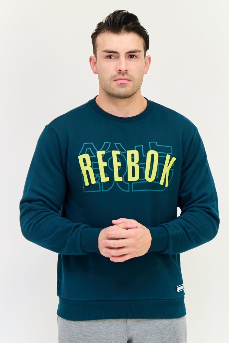 Reebok ملابس رياضية للرجال بأكمام طويلة مناسبة، خارجي، سويت شيرت، أخضر - Image 1