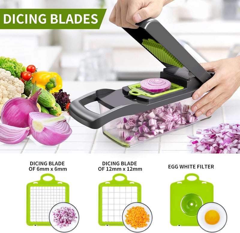 senbowe Vegetable chopper, multifunctional 13-in-1 food choppers onion chopper vegetable slicer cutter dicer veggie chopper with 8 blades,colander basket,container for salad potato carrot garlic - Image 3