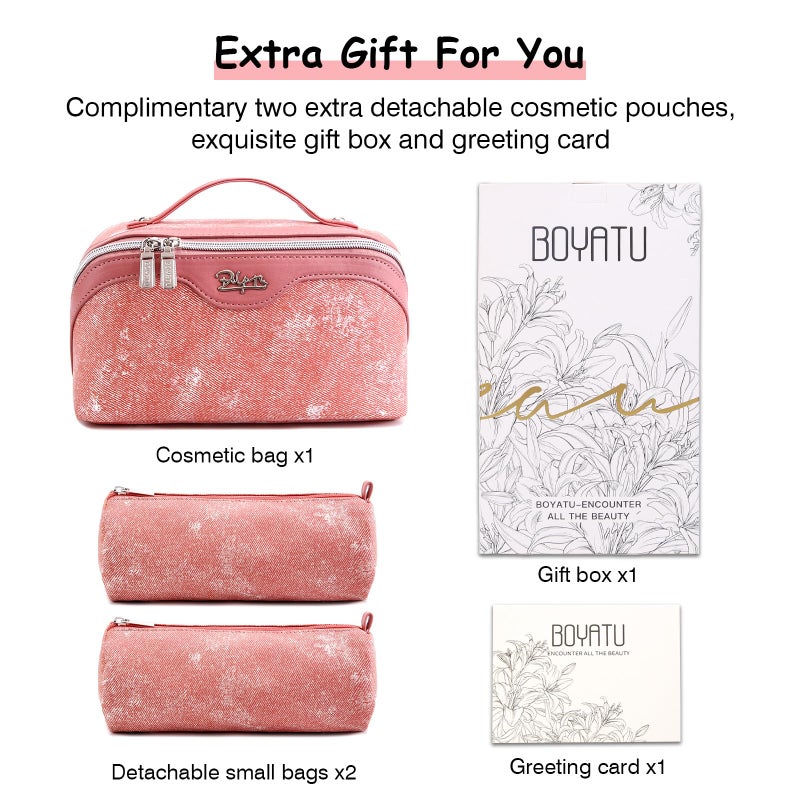 BOYATU Travel Makeup Bag Cosmetic Bags for Women: 3 Sets Large Capacity Make up Bag - Portable Toiletry Bags with Handle for Women(F-5-Rosy Red) - Image 5