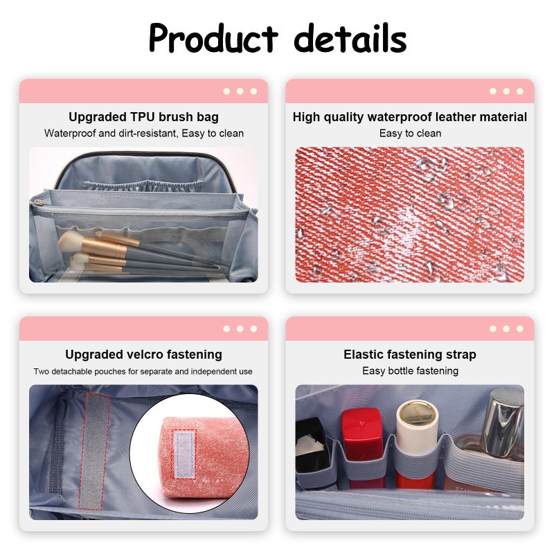 BOYATU Travel Makeup Bag Cosmetic Bags for Women: 3 Sets Large Capacity Make up Bag - Portable Toiletry Bags with Handle for Women(F-5-Rosy Red) - Image 4
