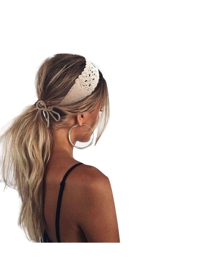 HAIMEIKANG Hippie Hair Bandanas Headbands for Women Boho Headband Knit Hair Bands Floral Head Wrap for Girls(light purple+beige+khaki) - Image 5