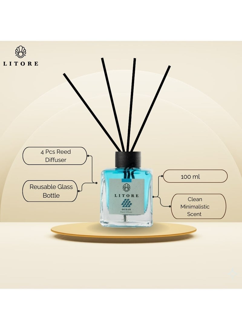 Litore Reed Diffuser - Ocean Fragrance, 100ml | Long-Lasting Home Fragrance | Natural & Elegant Room Diffuser - Image 4