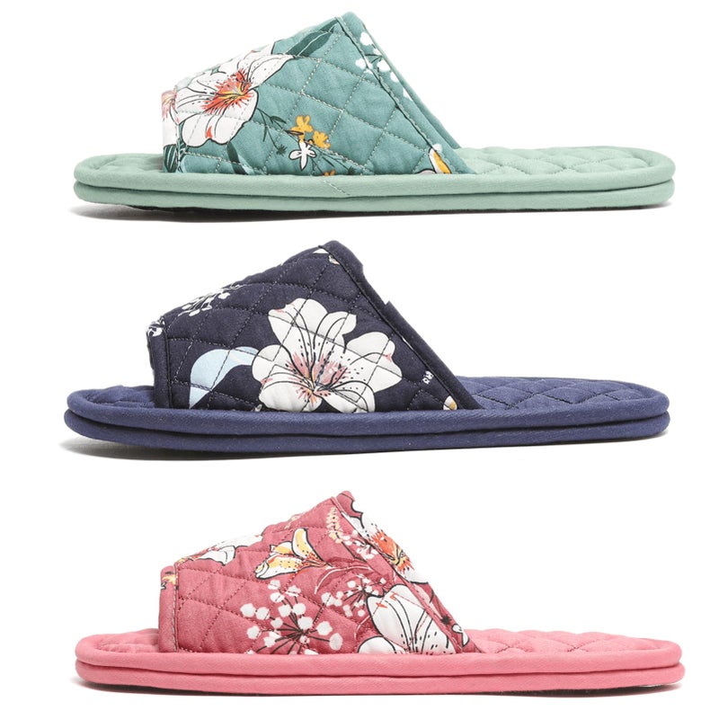 biroris 3 Pairs Floral Cotton House Slippers For Women  Open Toe Indoor Slippers Comfortable Washable Portable Foldable Guest Travel Hotel Airplane Spa Slippers - Image 3