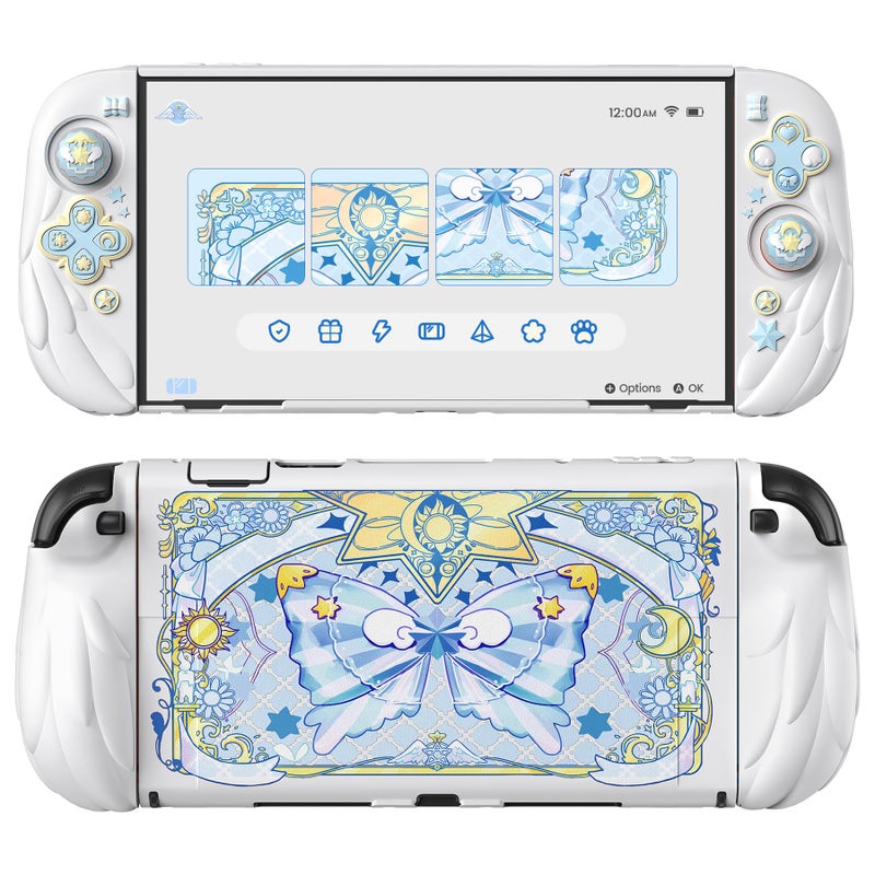 PlayVital Magic Wings Protective Case with Stand for Nintendo Switch 2 Joycon Silicone Grips PC Console Hard Shell 2 Joystick Caps Cute Animal Accessories Dockable Cover for Switch 2 White - Image 2
