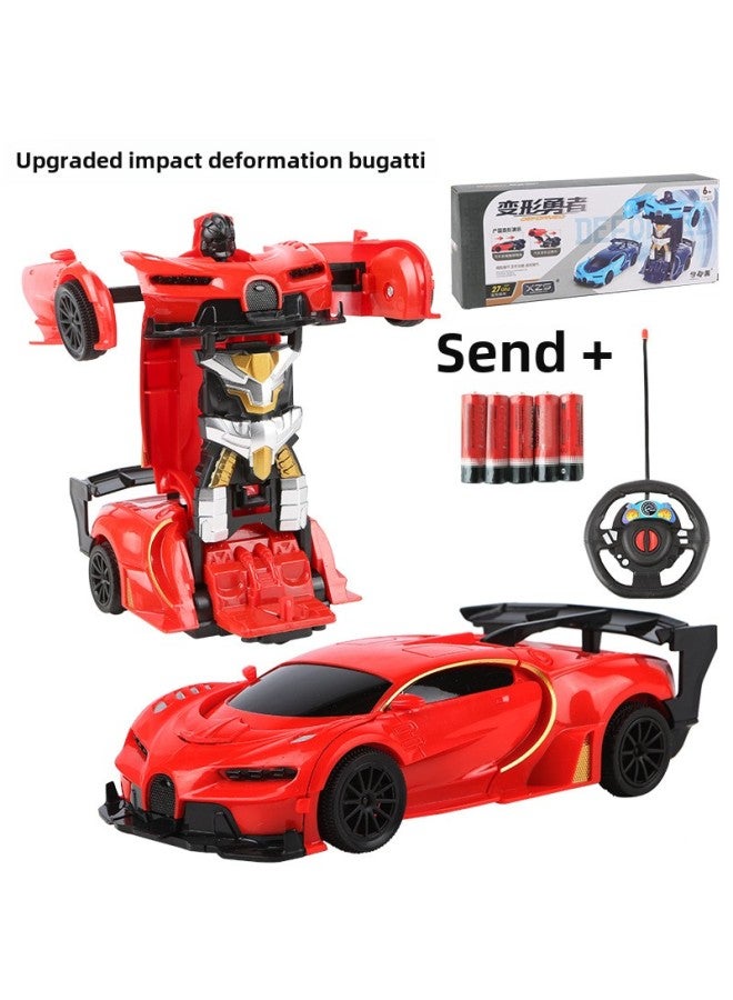 Remote Control Car Toy - Mini Tank Turret Cannon - 2.4ghz Radio Control Indoor Outdoor Play Ready-to-run-Color:Upgraded Bugatti-Red (impact Deformation With Remote Control + Send 5 Ordinary Batteries)-Proportion:Official Standard  - Image 1