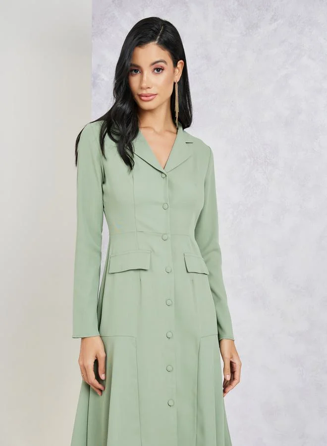 Styli Long Sleeve Blazer Knee Length Dress