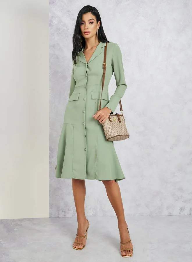 Styli Long Sleeve Blazer Knee Length Dress