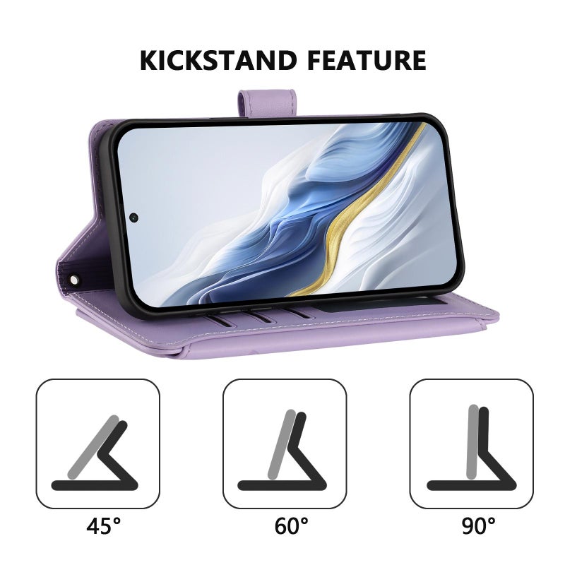 إيروريكس جراب هاتف جلدي بسحاب متعدد البطاقات لهاتف vivo Y19s 4G Global / Y29 5G India (أرجواني فاتح) - Image 3