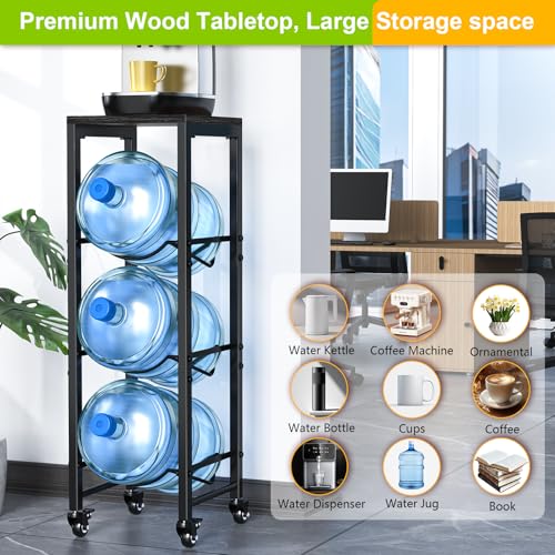 Mlinavn 5 Gallon Water Bottle Holder, 3-Tier Water Jug Rack,Water Jug Stand with Lockable Casters,Heavy Duty Water Storage Rack Water Dispenser Stand,Water Jug Holder for Kitchen,Office,Garage,Black - Image 3
