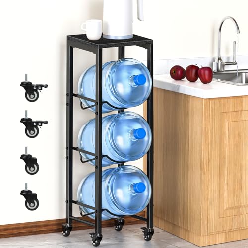 Mlinavn 5 Gallon Water Bottle Holder, 3-Tier Water Jug Rack,Water Jug Stand with Lockable Casters,Heavy Duty Water Storage Rack Water Dispenser Stand,Water Jug Holder for Kitchen,Office,Garage,Black - Image 1
