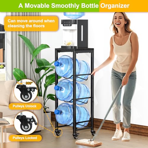 Mlinavn 5 Gallon Water Bottle Holder, 3-Tier Water Jug Rack,Water Jug Stand with Lockable Casters,Heavy Duty Water Storage Rack Water Dispenser Stand,Water Jug Holder for Kitchen,Office,Garage,Black - Image 2